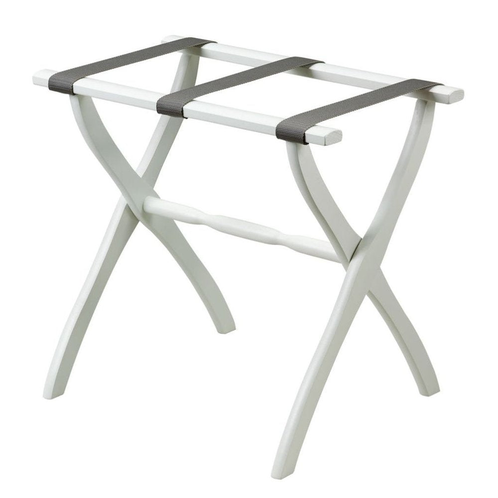 White Folding Luggage Rack With Gray Straps