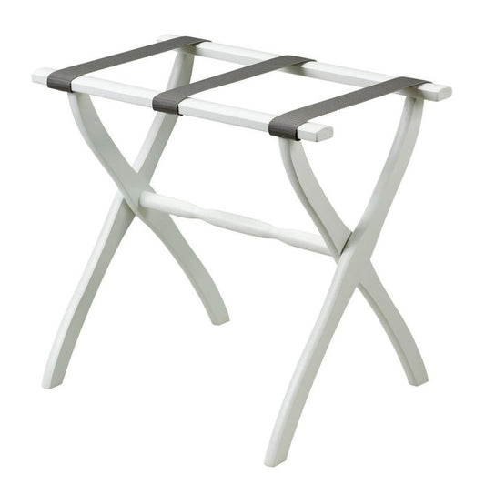 White Folding Luggage Rack With Gray Straps