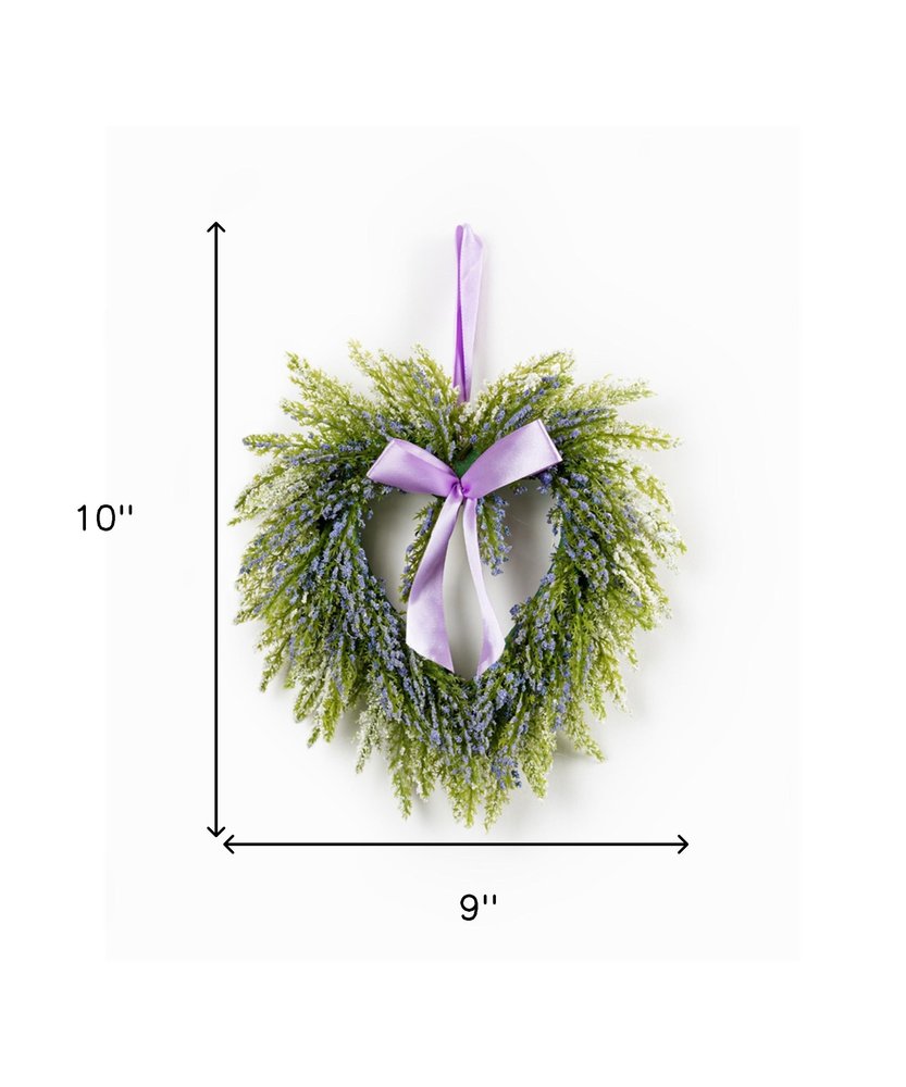 Set of Two 9" Green And Purple Heart Lavender Artificial Wreath