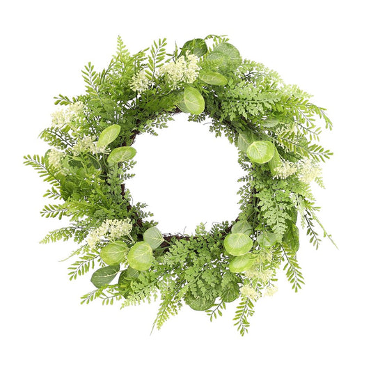 28" Green And White Fern Artificial Wreath