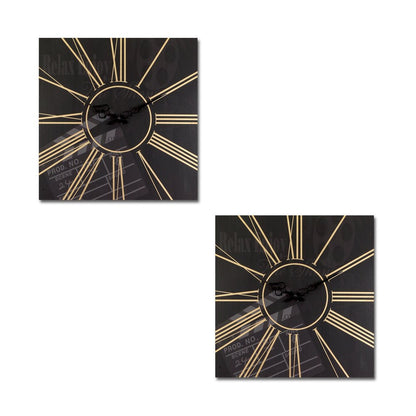 Set of Two Black And Gold Wood Analog Square Cinema Wall Clocks