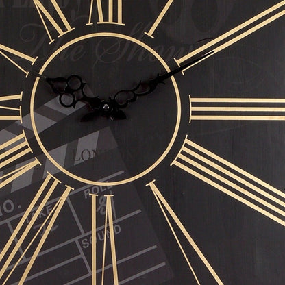 Set of Two Black And Gold Wood Analog Square Cinema Wall Clocks