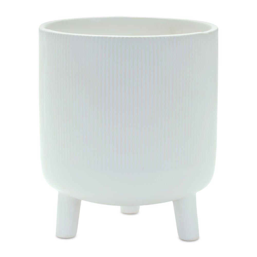 White Ceramic 7 Ounce Striped Footed Pot Planter