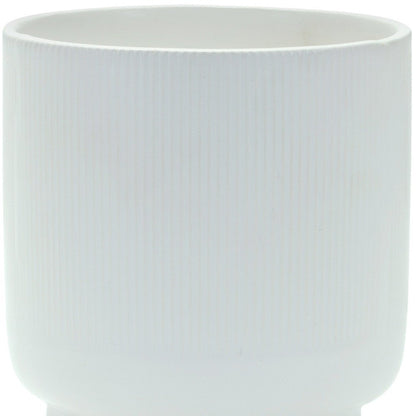 White Ceramic 7 Ounce Striped Footed Pot Planter