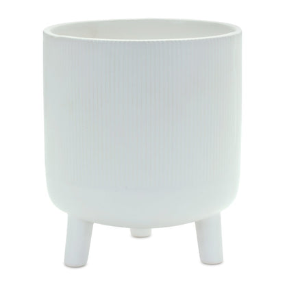 White Ceramic 7 Ounce Striped Footed Pot Planter