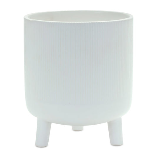 White Ceramic 7 Ounce Striped Footed Pot Planter