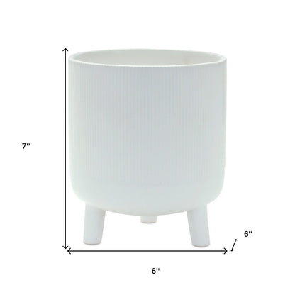 White Ceramic 7 Ounce Striped Footed Pot Planter