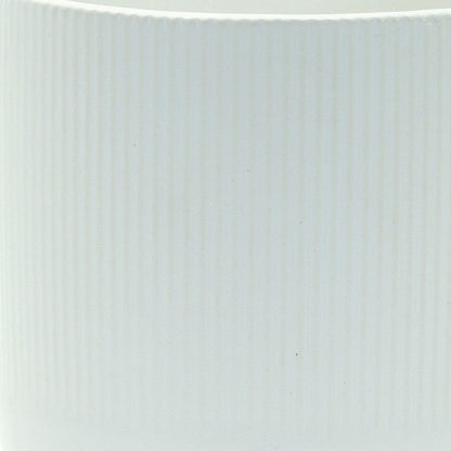 Set of Two White Ceramic Striped Footed Pot Planters