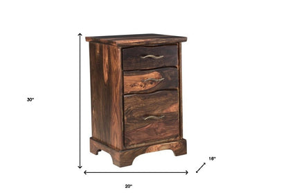 30" Dark Brown Solid Wood Three Drawers Filing Cabinet