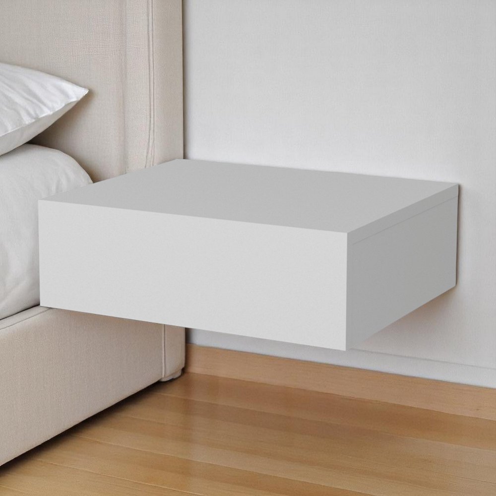 5" White Wood One Drawer Floating Nightstand