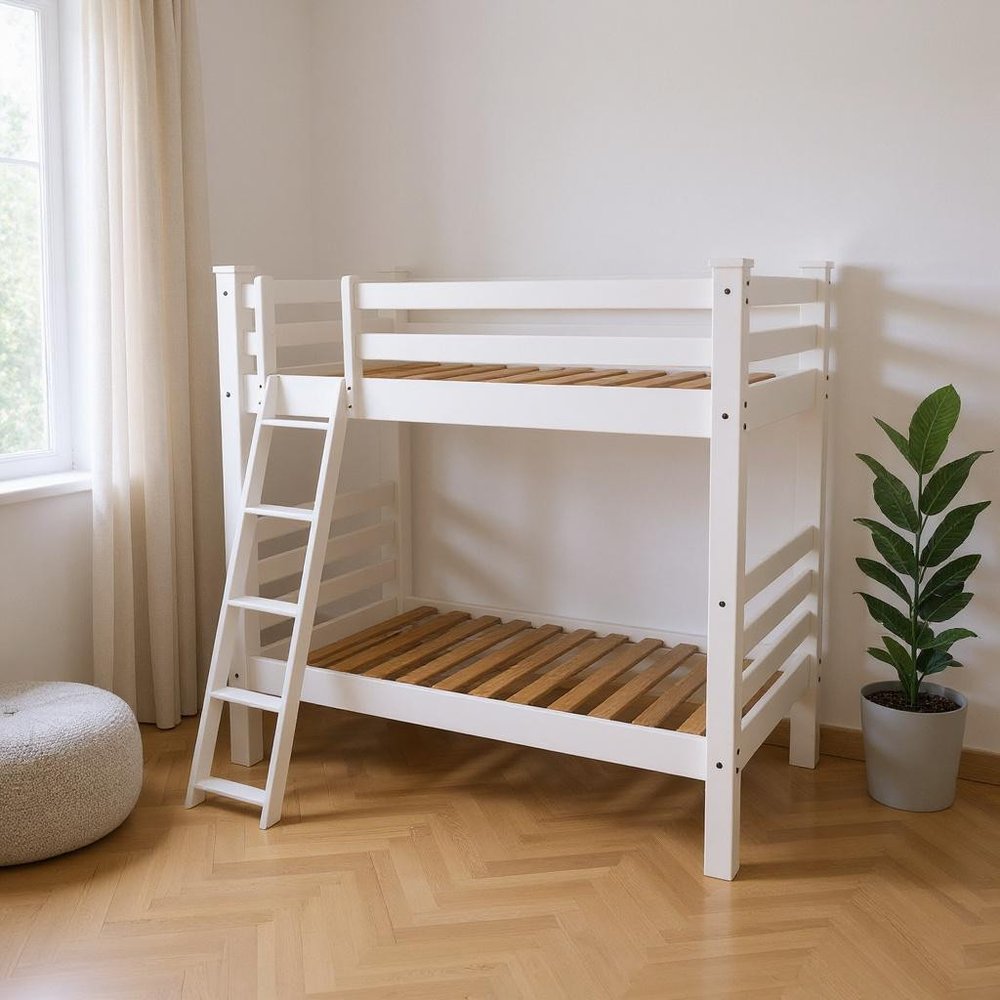 White Twin Traditional Solid Wood Bunk Bed
