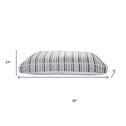24" X 36" Gray Tan And White Striped Pillow Style Pet Bed With Removable Cover