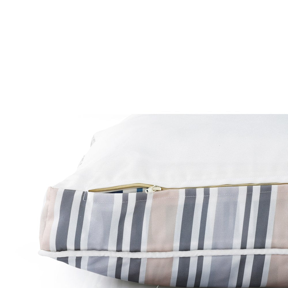 24" X 36" Gray Tan And White Striped Pillow Style Pet Bed With Removable Cover