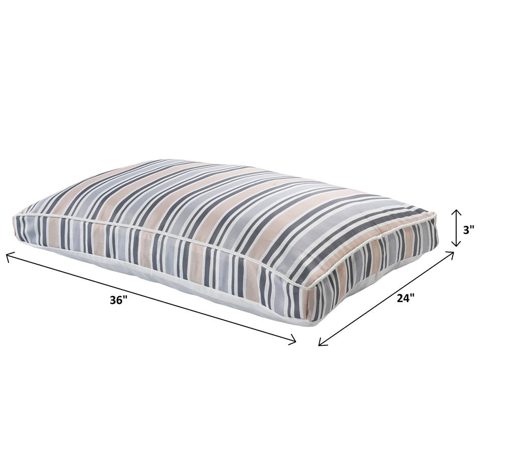 24" X 36" Gray Tan And White Striped Pillow Style Pet Bed With Removable Cover