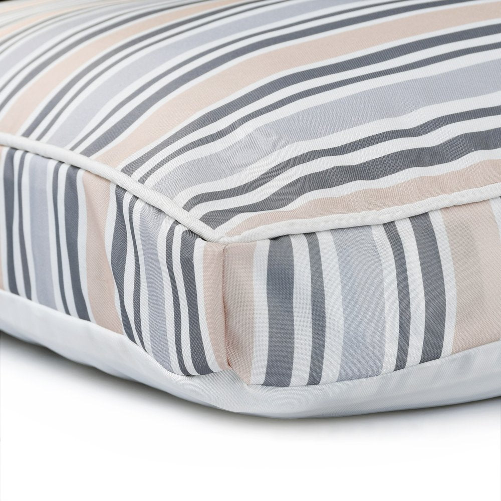 24" X 36" Gray Tan And White Striped Pillow Style Pet Bed With Removable Cover