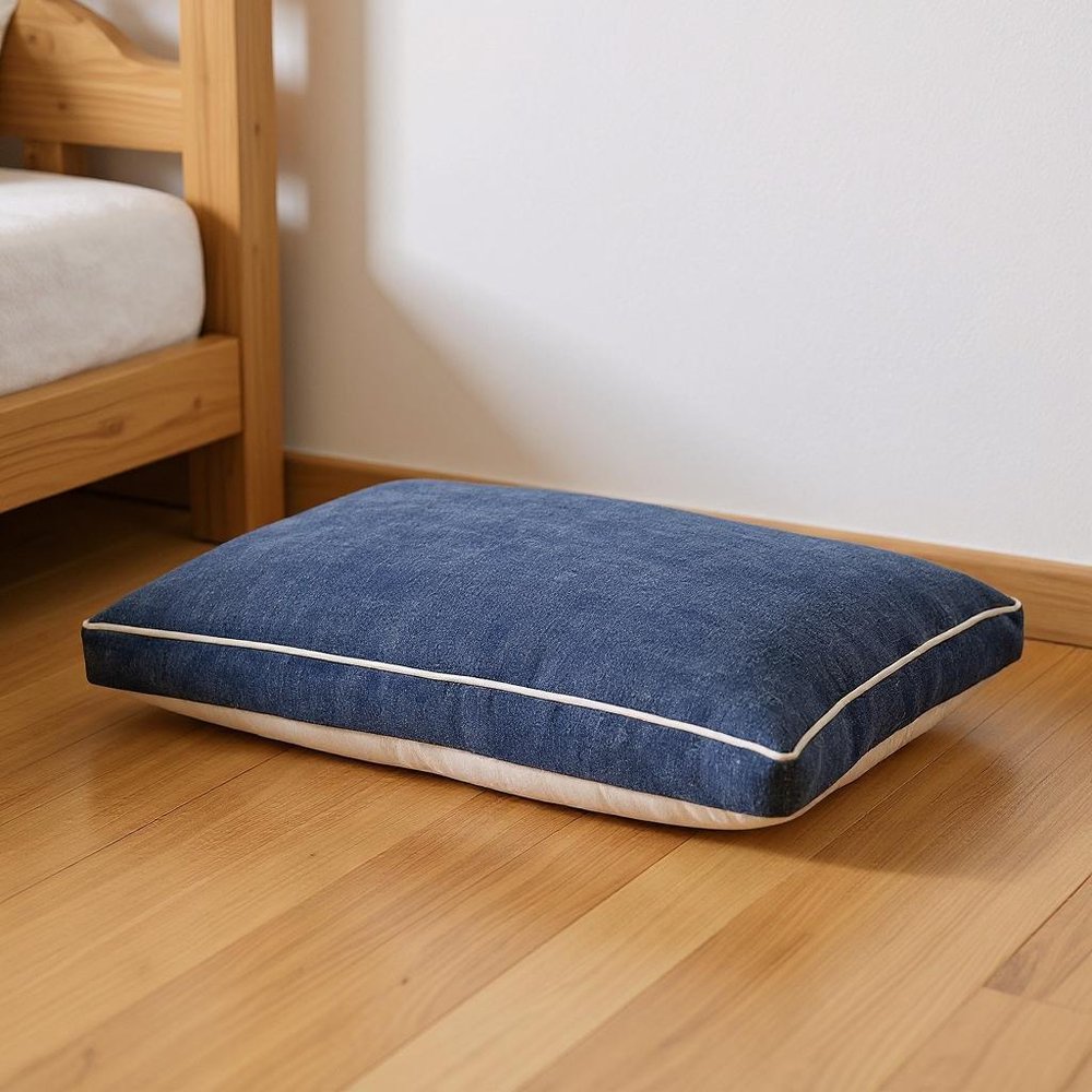 24" X 36" Stonewashed Blue Pillow Style Pet Bed With Removable Cover