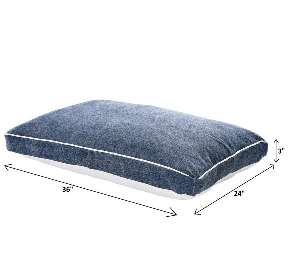24" X 36" Stonewashed Blue Pillow Style Pet Bed With Removable Cover