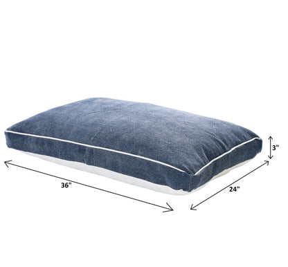 24" X 36" Stonewashed Blue Pillow Style Pet Bed With Removable Cover