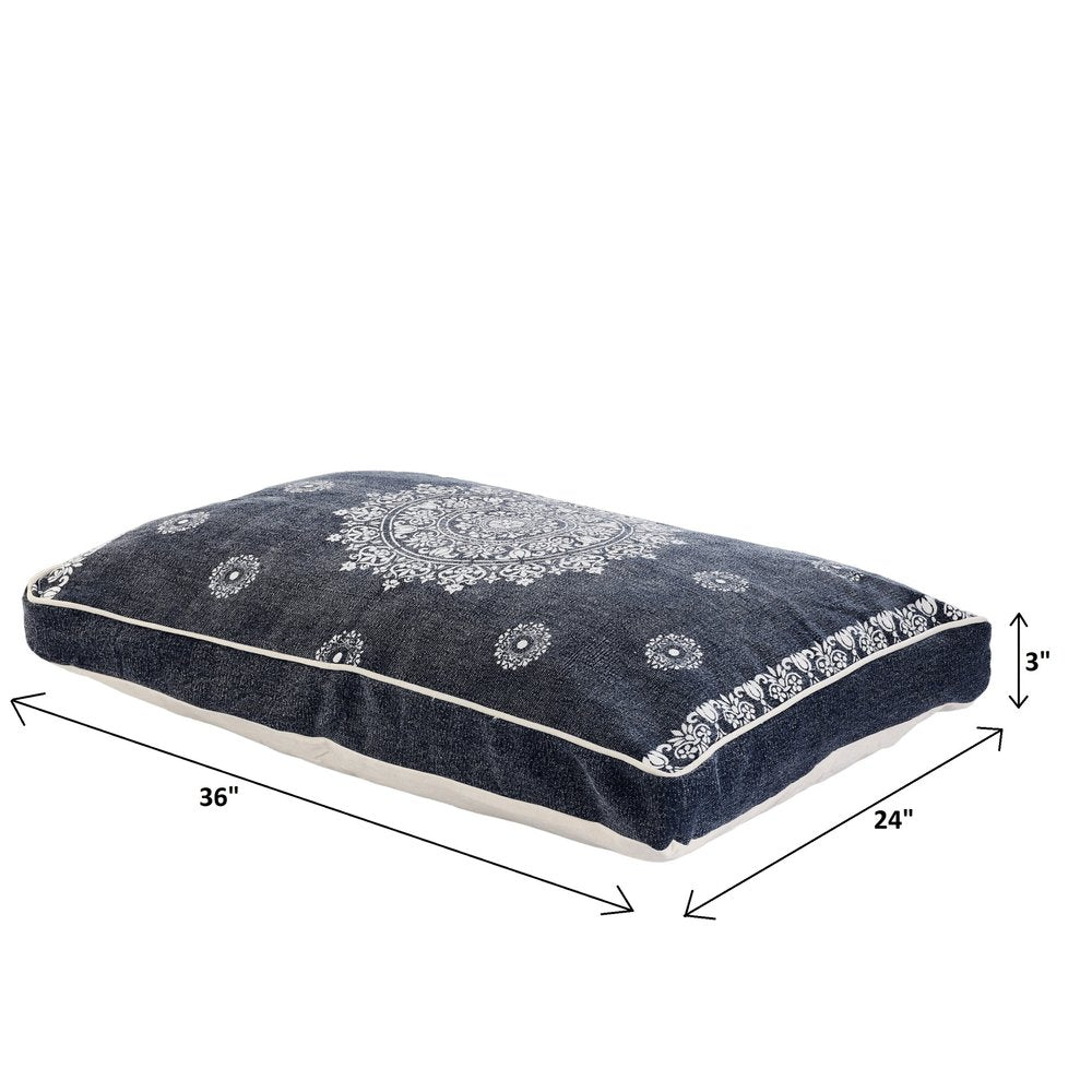 24" X 36" Stonewashed Blue Medallion Pillow Style Pet Bed With Removable Cover