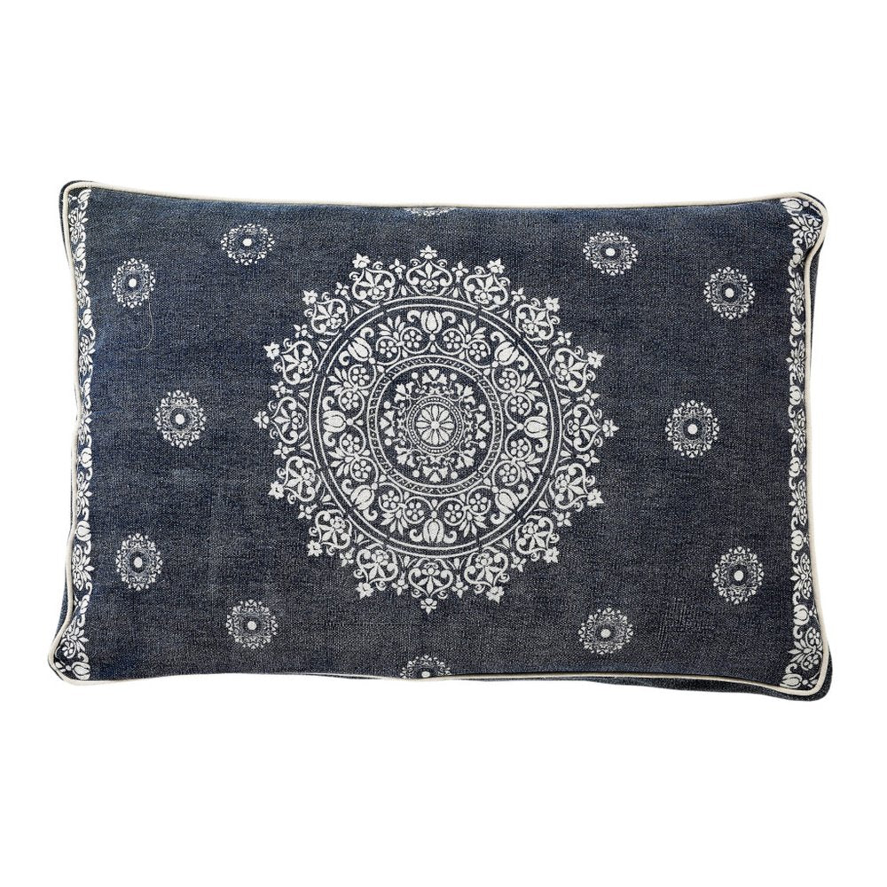 24" X 36" Stonewashed Blue Medallion Pillow Style Pet Bed With Removable Cover