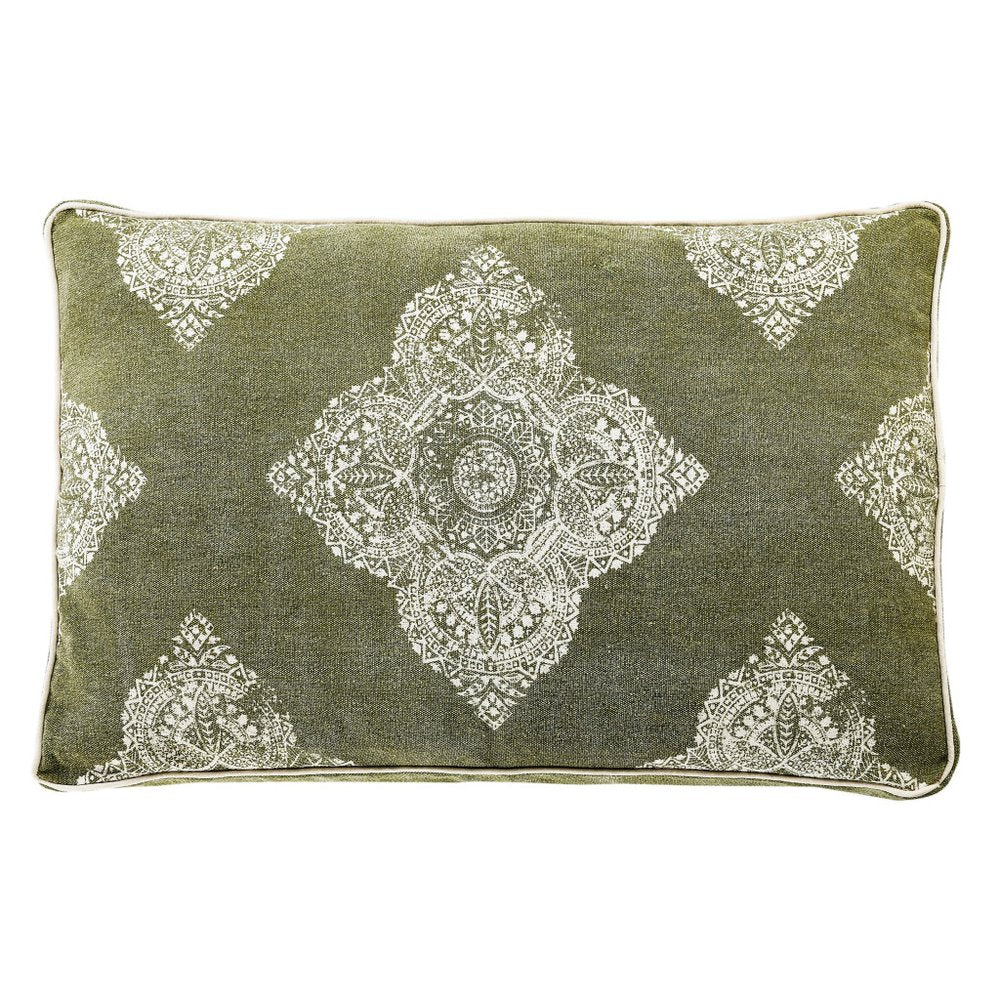 24" X 36" Stonewashed Sage Medallion Pillow Style Pet Bed With Removable Cover
