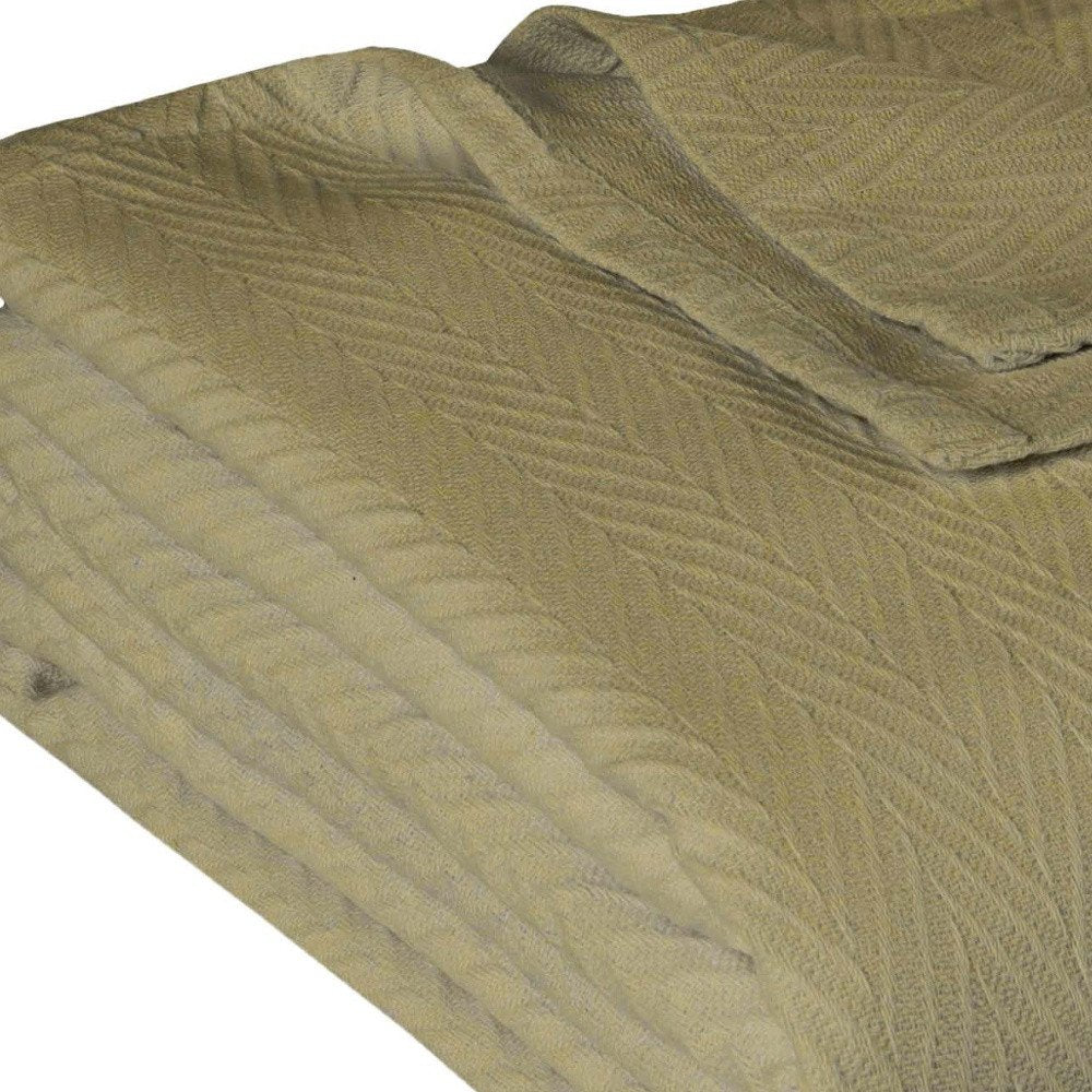 Twin Sage Cotton Woven Chevron Blanket