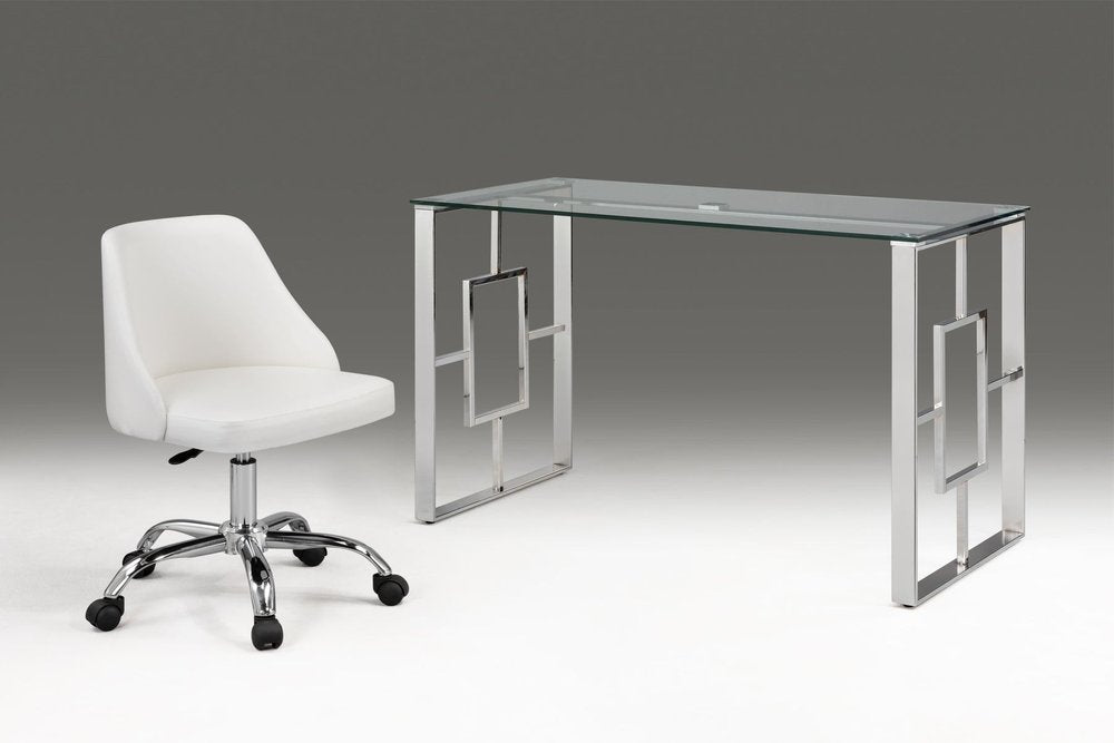 White and Silver Faux Leather Adjustable Height Swivel Rolling Office Chair