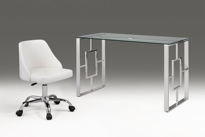 White and Silver Faux Leather Adjustable Height Swivel Rolling Office Chair