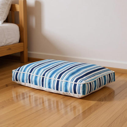 24" X 36" Blue And White Striped Pillow Style Pet Bed With Removable Cover