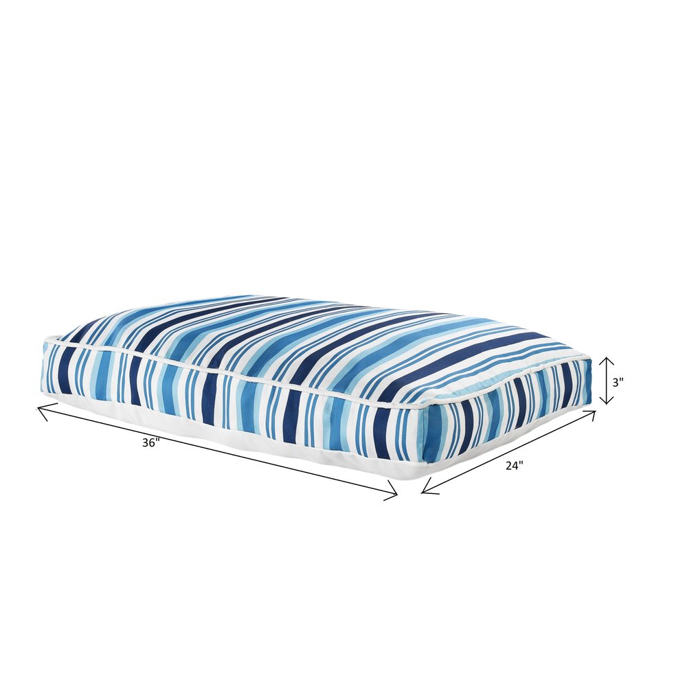 24" X 36" Blue And White Striped Pillow Style Pet Bed With Removable Cover
