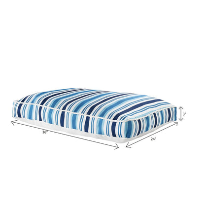 24" X 36" Blue And White Striped Pillow Style Pet Bed With Removable Cover