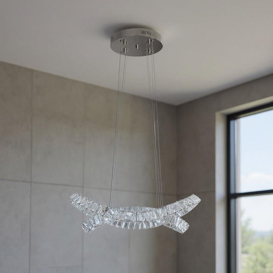 Silver And Clear Two Light Crystal LED Dimmable Chandelier