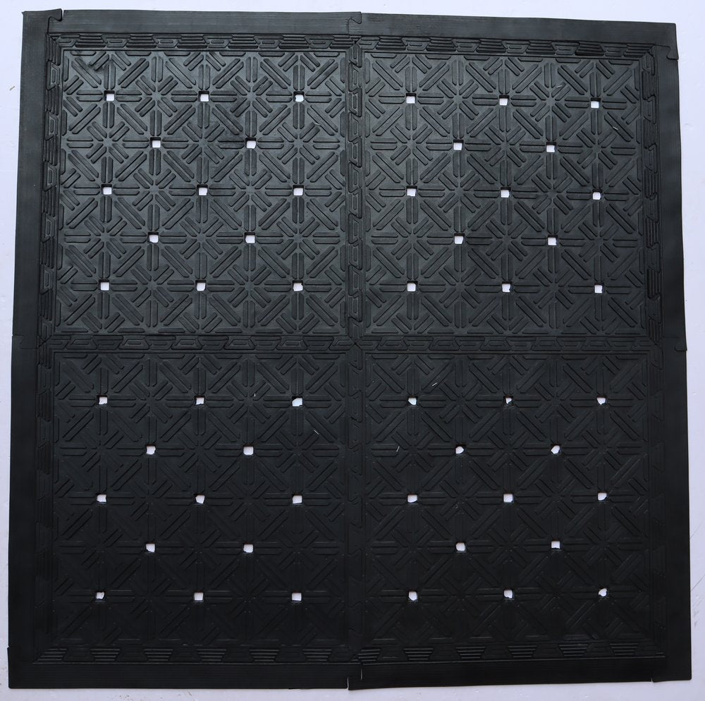 Set Of Four Square Interlocking Black Rubber Indoor Outdoor Mats