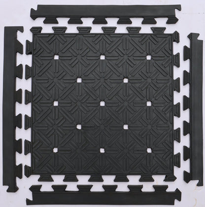 Set Of Four Square Interlocking Black Rubber Indoor Outdoor Mats