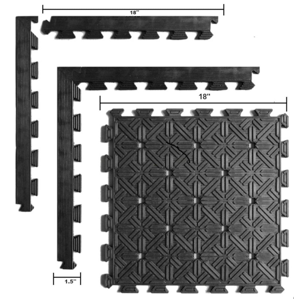 Set Of Four Square Interlocking Black Rubber Indoor Outdoor Mats