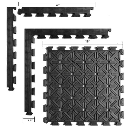 Set Of Four Square Interlocking Black Rubber Indoor Outdoor Mats