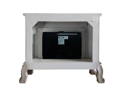 47" Bone Wood Ornate Carved Scrollwork Electric Free Standing Fireplace With Mantle