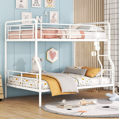 White Full XL Over Queen Contemporary Metal Bunk Bed
