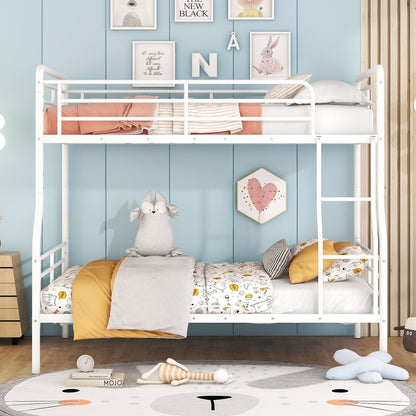 White Full XL Over Queen Contemporary Metal Bunk Bed