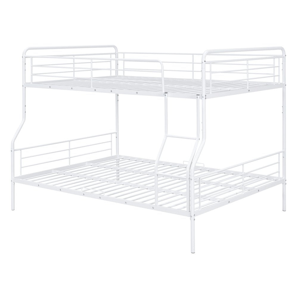 White Full XL Over Queen Contemporary Metal Bunk Bed