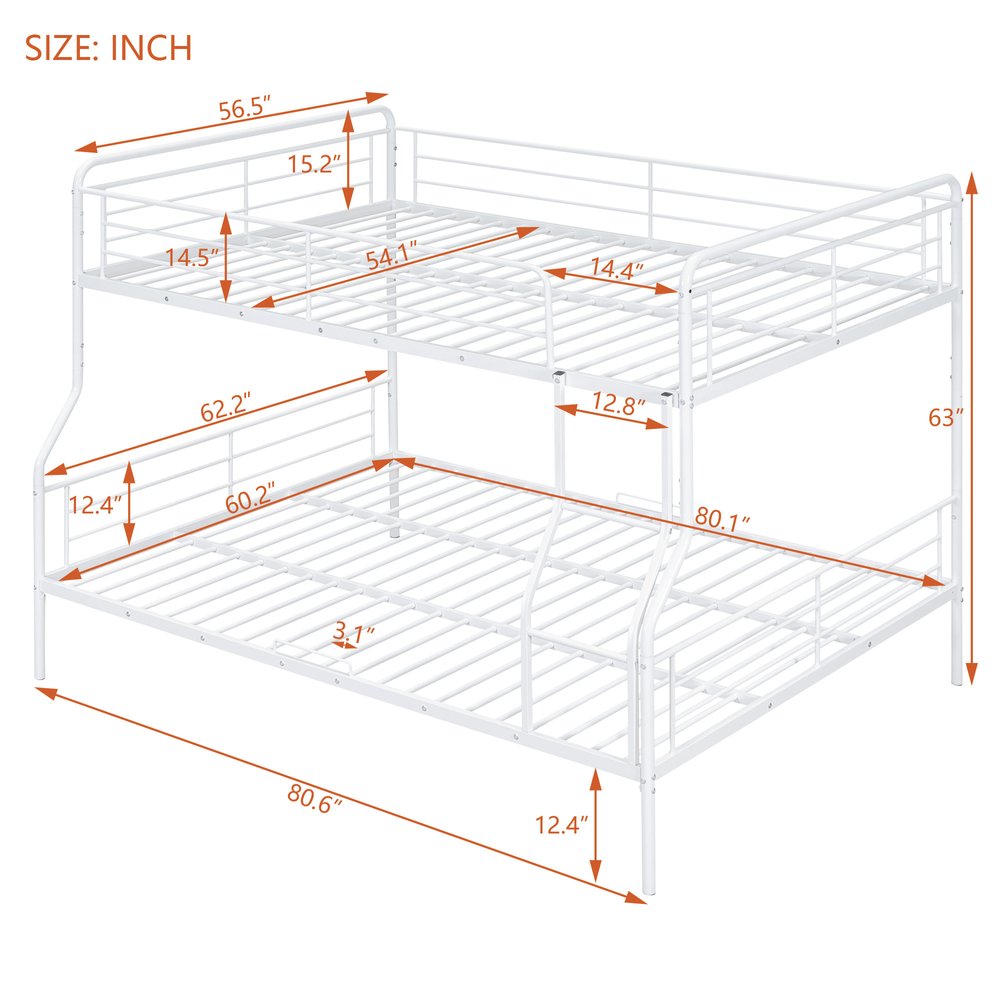 White Full XL Over Queen Contemporary Metal Bunk Bed