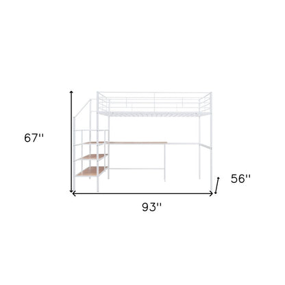 White And Brown Platform Wood And Metal Full Double Loft Bed With Stairs Desk And Shelves