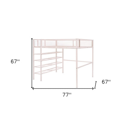 Light Pink Platform Metal Full Double Loft Bed With Shelves