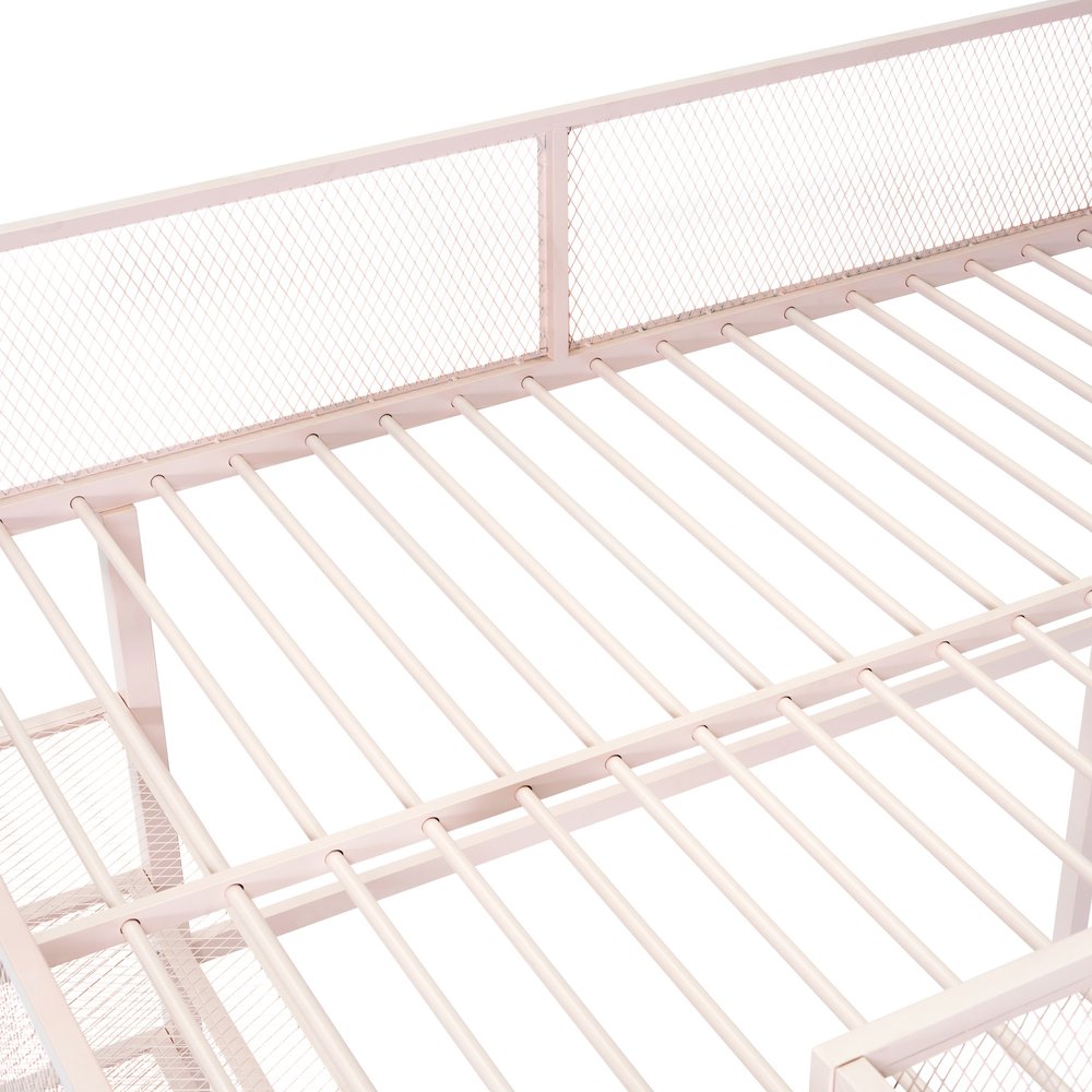 Light Pink Platform Metal Full Double Loft Bed With Shelves