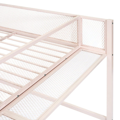 Light Pink Platform Metal Full Double Loft Bed With Shelves