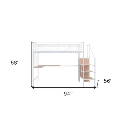 Black Platform Solid and Manufactured Wood And Metal Full Double Loft Bed with Desk and Shelves