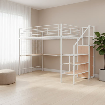 Black Platform Solid and Manufactured Wood And Metal Full Double Loft Bed with Desk and Shelves