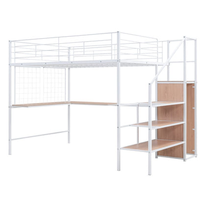 Black Platform Solid and Manufactured Wood And Metal Full Double Loft Bed with Desk and Shelves