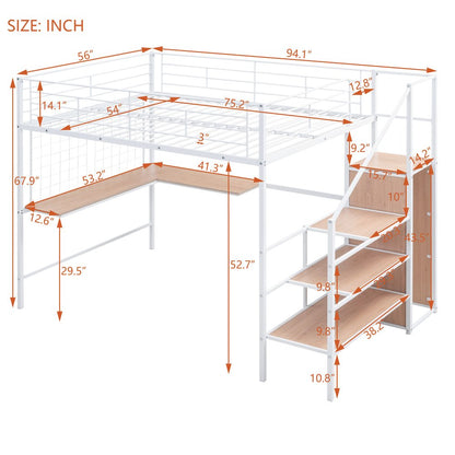 Black Platform Solid and Manufactured Wood And Metal Full Double Loft Bed with Desk and Shelves