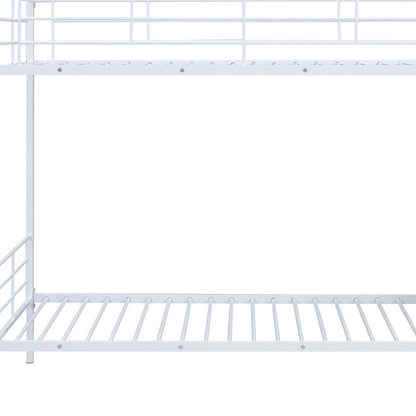 White Twin Over Twin Metal Bunk Bed With Stairs And Storage